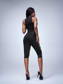 Y2Kool BiGraphic Women's Black Sexy Streetwear With Dragon And Lotus Print In New Chinese Style Jumpsuit Bodycon Jumpsuit Sexy Jumpsuits For Woman - Black - View 2