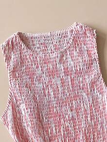 Muvela 春夏新款粉白条纹圆领无袖褶皱松紧腰喇叭下摆连衣裙，优雅嘉年华派对时尚都市通勤工作装 - 淺藍色 - 查看 4