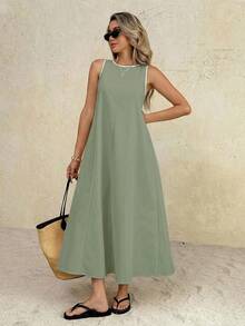 SHEIN Frenchy Vestido casual de mujer con cuello redondo, sin mangas y holgado para vacaciones - verde menta - Ver 4