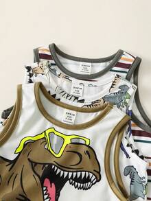 SHEIN 6件套男女宝宝休闲可爱卡通印花针织背心短裤套装，夏季服装 - 彩色 - 查看 4