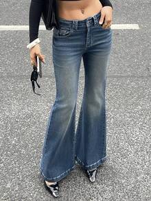 DAZY Women's Regular Waist Slim Fit Flare Leg Jeans, Casual & Sexy - Medium Wash - View 1