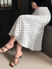 DAZY Spring & Summer Polka Dot Allover Print Color Block Cocktail Dress, Elegant Bodycon Mermaid Skirt For Party, Wedding, Prom, Formal Occasion - White - View 4