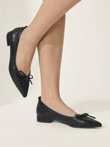 CUCCOO CHICEST Women Shoes Spring And Summer New Bow Pleated Pointed Square Thick Heel Black PU Leather Women's High Heel Single Shoes Elegant Wear Commuter Style - Black - View 7