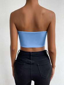 Zolique 性感蓝色露肩无袖背心，基础款背心，外出背心，派对必备单品，圣诞背心，高级感背心，街头风，度假风上衣 - 藍色 - 查看 2