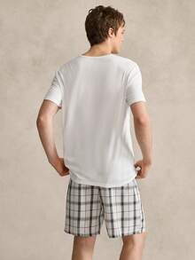 EverLounge Men's Retro British Style Black & White Plaid Short Sleeve Shorts Pajama Set - Multicolor - View 2
