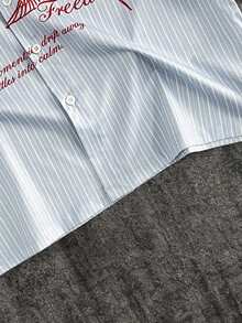 GENTILAND Men's Casual Woven Pocket Letter Embroidered Loose Short Sleeve Shirt Daily Essential Wardrobe Staple Basic Style All-Match Style Go-To Piece Mix-And-Match Item Casual Versatile Style  Premium Textured Fabric - Baby Blue - View 7