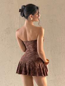 Bluhae Women's Printed Minimalist Daily Tube Dress - Coffee Brown - View 2