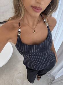 Siren Gaze Women's Casual Striped Print Halter Neck Top Women's Vintage Thin Striped Halter Top  Women's Vintage Thin Striped Halter Top | Slim Fit With Tailored Cut, Square Neck Design, Flattering For Vacation And Work, Versatile Tank Top Beaded Tops Beaded Halter Neck Striped Top Tube Top Halter Neck Top  Women's Vacation Striped Front Tie Sexy Halter Neck Camisole Women's Summer Solid Front Tie Halter Neck Crop Top Y2K Omen's Summer Stripe Single-Breasted Halter Neck Camisole Women's Casual Striped Halter Neck Tie Back Tank Top Graphic Tees Women Tops Striped Drawstring Tie Sexy Halter Neck Backless Tank Top For Women Halter Deep V-Neck Cinched Waist A-Line Backless Camisole Navy Blue Halter Tank Top Neck Sleeveless Backless Tank Tops Plaid Tie-Up Crop Vest Summer Shirts Streetwear Fashionable Versatile All-Match Beach Holiday, Spring/Summer,Summer Top - Royal Blue - View 1