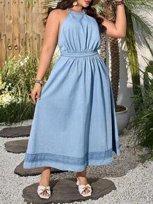 Breezaya Plus Size Women's Vintage Washed Denim Dress, Spring/Summer - Light Wash - View 3