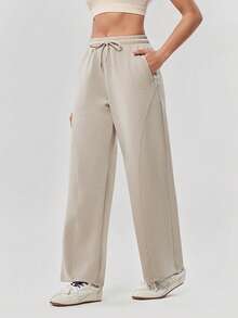 OutZeal Women Sweat Pants Gym Workout Wide Leg Side Pocket Active Bottoms - Beige - View 6