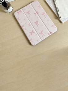 精致可爱的卡通粉色蝴蝶结扁平外壳，防震耐用，带笔槽，支持睡眠/唤醒功能 - 彩色 - 查看 2