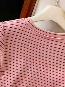 GlowEve Women's Striped Minimalist Casual Round Neck Short Sleeve T-Shirt - Multicolor - View 4