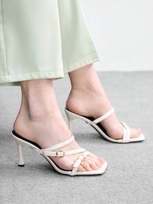 CUCCOO BIZCHIC 女士黑色亮片方头细跟中跟鞋，优雅、休闲、舒适、一脚蹬，适合工作、通勤、约会、派对、正式场合。 - 糯米白色 - 查看 4