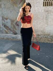 EastFlair Neo-Chinese Style Jacquard Sexy Mini Camisole - Burgundy - View 4