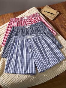 3pcs/Set Striped & Plaid Print Comfortable Casual Men's Harem Pants - Multicolor - View 1