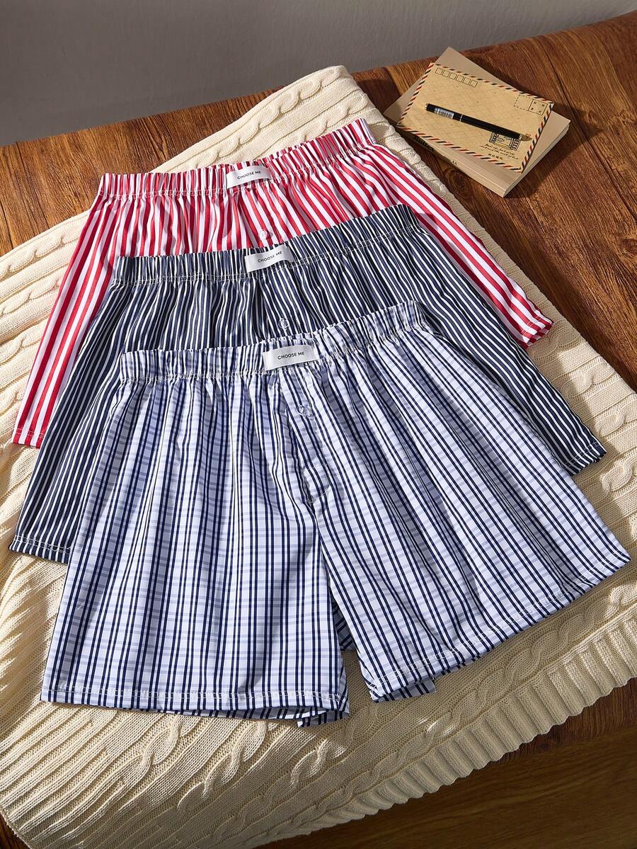 3pcs/Set Striped & Plaid Print Comfortable Casual Men's Harem Pants - Multicolor - View 1