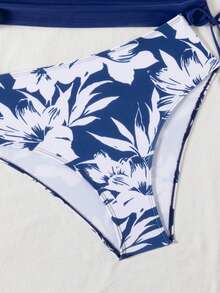 Swim Lushoire Women's Floral Print Spaghetti Strap Tankini Swimwear Set With Metal Teardrop Accessories - Blue - View 7