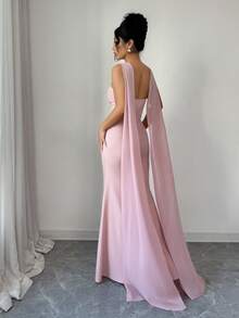 SHEIN Elenzya 优雅浪漫的镶钻搭扣装饰露背修身鱼尾连衣裙，适合派对、约会、鸡尾酒会、音乐会等场合。 - 粉色 - 查看 5