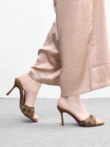 CUCCOO BIZCHIC Giày nữ mùa xuân hè mới, sandal cao gót hở mũi màu nâu có khóa kim loại, dép lê thời trang và thoải mái, đa năng, phù hợp cho công sở. - Cà phê - Xem 4