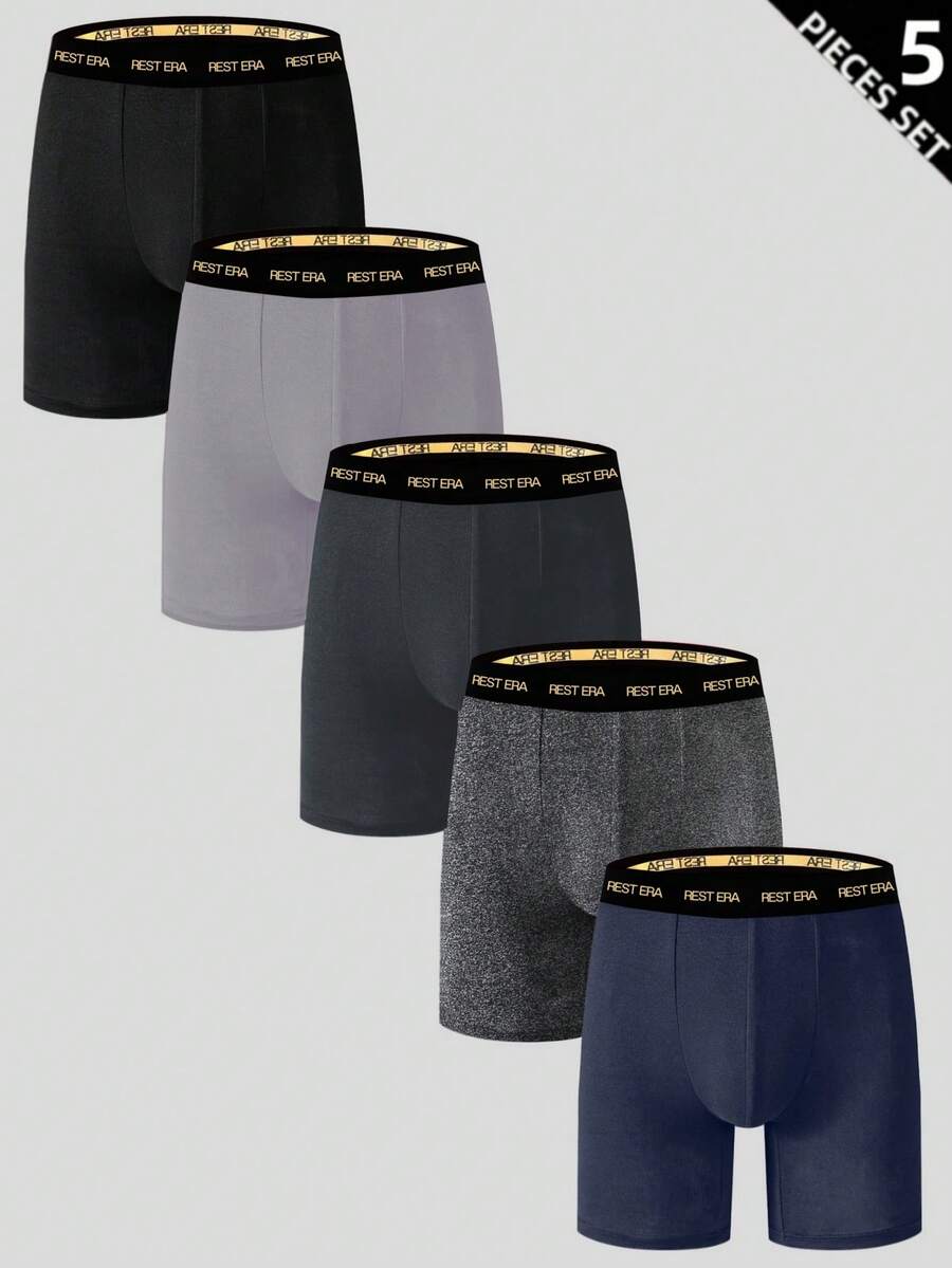 5 piezas/paquete Calzoncillos tipo bóxer con estampado de letras para hombre - Multicolor - Ver 1