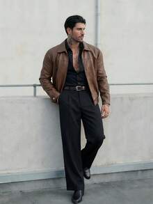 GENTILAND 男士印花休闲连帽长袖夹克 宽松男士夹克 男士摩卡色飞行员夹克 棕色夹克 基督教服装 男士耶稣夹克 男士休闲装 男士欧式棕色皮夹克 男士秋季服装 男士秋季系列 - 棕色 - 查看 3