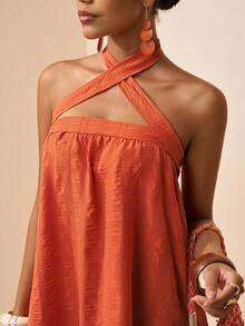 Zivah 2025 春季新品 复活节 生日派对 约会 日常出行 必备单品 休闲度假 邮轮旅行 海滩 潮流单品 街头风 波西米亚风 通勤装 早午餐穿搭 优雅 街头时尚 极简主义 通勤 无肩带 领口系带 A 字型 纹理面料 肩带系带无肩带上衣 褶皱后背 松紧腰 A 字型 褶裥长裙 - 亮橙色 - 查看 8