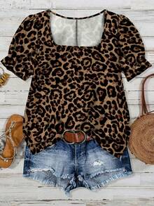 EMERY ROSE Áo kiểu nữ cỡ lớn, phong cách tối giản lãng mạn, họa tiết da báo, thích hợp cho mùa hè. - Nhiều màu - Xem 1