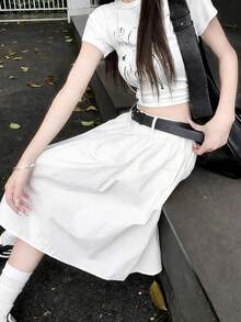 K-Vae Women's Casual Daily Commute Simple White A-Line Skirt, Without Belt - White - View 6