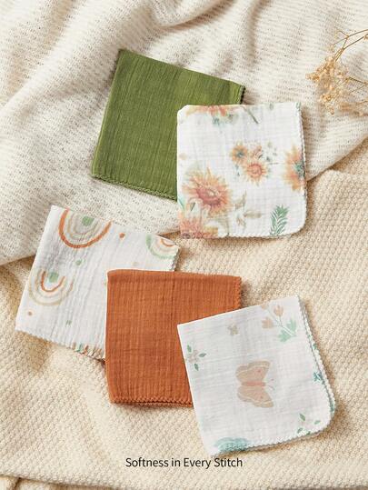 Cozy Pixies 5-Pack Mixed-Color Cotton Wrinkled Cloth Baby Bib Saliva Towel, Comfortable And Soft, Suitable For Newborns, Suitable For All Seasons, Certified By Oeko-Tex