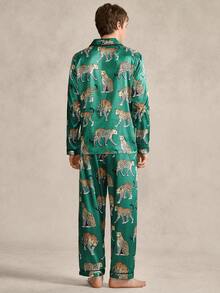 男士豹纹翻领长袖衬衫长裤睡衣套装，春秋季 - 彩色 - 查看 2