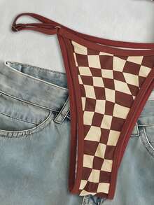 Swim Mod Springbreak Women 2pcs Checkerboard Print Sexy Halter Bikini Set - Multicolor - View 3