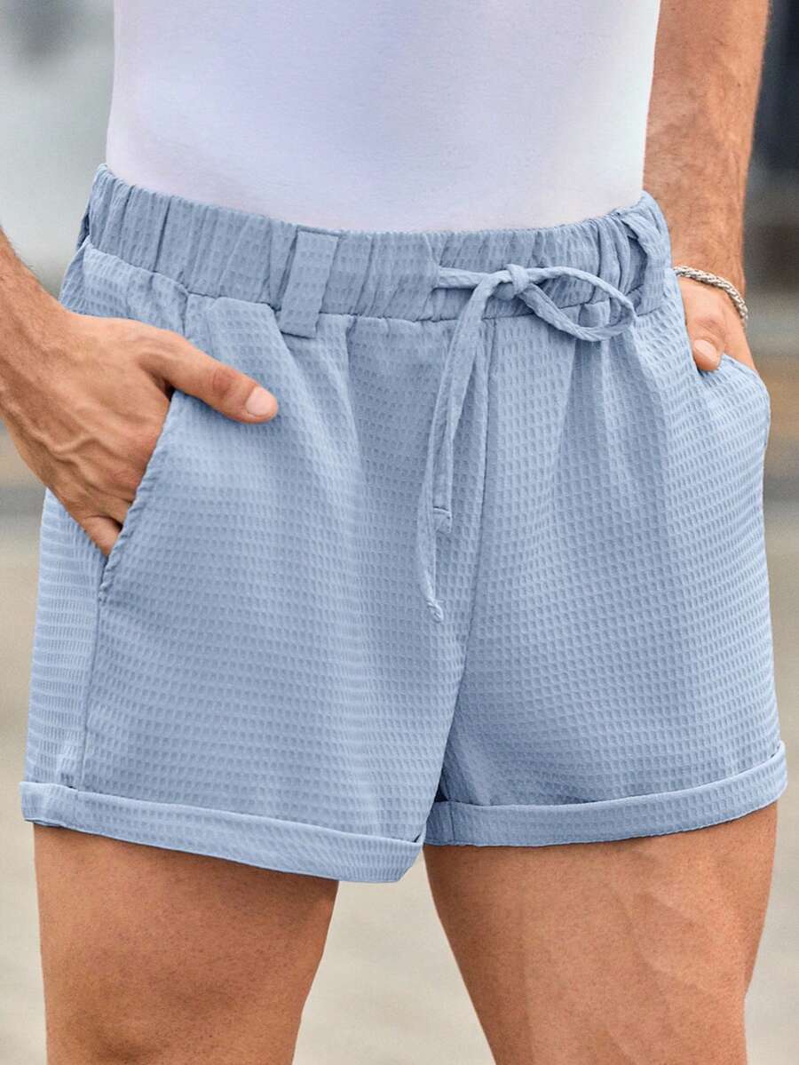 Manfinity VCAY Men's Casual Woven Mid-Waist Rolled Hem Shorts Loose Shorts Comfy Shorts Lounge Shorts Baby Blue Shorts Light Blue Shorts Elastic Waist Shorts Casual Shorts Drawstring Shorts Blue Waffle Shorts Men's Blue Shorts Women Summer Shorts Women's Shorts Summer Blue Shorts For Women
