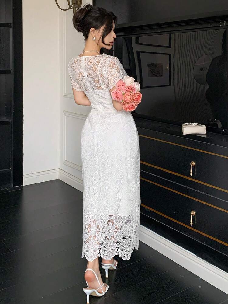 Spring/Summer Lace Dress, Elegant For Wedding, Party, Formal Occasion, Commute Dress Sundress