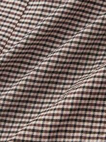 SHEIN MOD 大码复古咖啡格纹金属扣带连体裤，高腰吊带裤，适合春夏通勤，优雅复古风系带连体裤 - 咖啡棕 - 查看 4