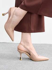 CUCCOO BIZCHIC 女士鞋履 女士尖头细高跟米色露跟高跟鞋 时尚舒适 通勤商务百搭女士露跟鞋 春季鞋 - 米色漆皮 - 查看 3