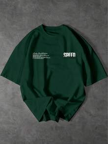 Glimmora Men's Casual Fashion Street Daily Commute Racing Slogan Print Loose Fit Short Sleeve T-Shirt, Summer - Army Green - View 2