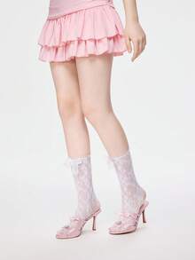 ROMWE Kawaii 1 Pair Of Empty Lace Socks; Pollen With Bow For Romantic Atmosphere - BKR - View 3