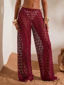 Opulessa Quần nữ dệt kim khoét lỗ, cạp chun, thích hợp cho kỳ nghỉ hè, đi chơi, du lịch, nghỉ mát, đi dự tiệc, lễ hội mùa hè. - Màu Đỏ Sâu - Xem 3