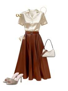 Franclia 优雅短袖翻领弹力腰拼接撞色中长连衣裙，适合春、夏、秋、冬四季穿着，可用于派对、度假、约会、聚会等场合，风格优雅、休闲、百搭，也适合通勤和日常穿着。 - 彩色 - 查看 1