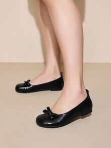 CUCCOO CURVES 2026 New Black Pattern Flat Bottom Fat Shoes Low Vamp Commuting French Elegant Professional Flat Bottom Shoes Women Wear Round Toe Not Tired Feet Valentine's Day - Black - View 3