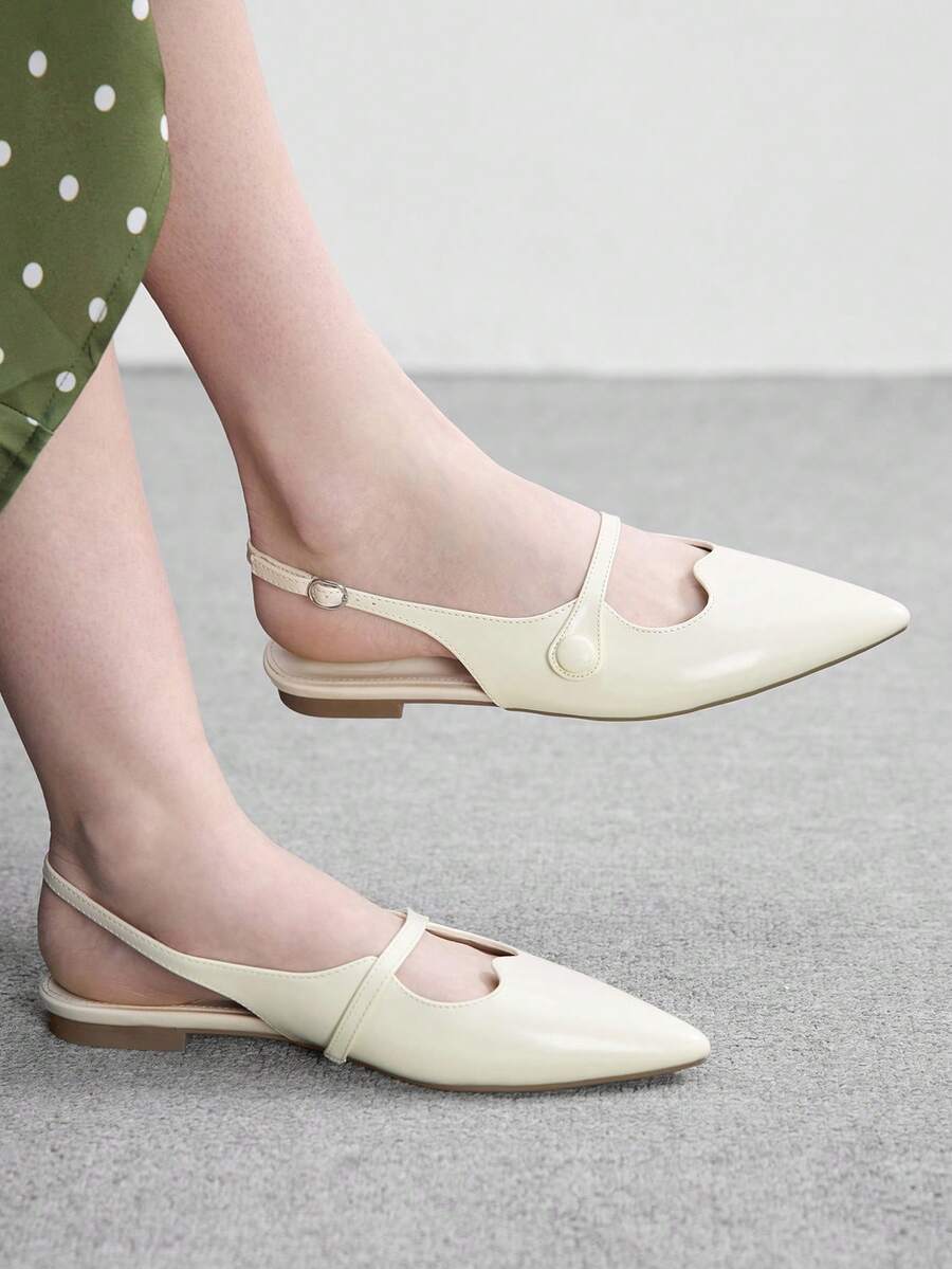 CUCCOO BIZCHIC Sepatu Slip-On Datar Wanita dengan Desain Gesper dan Ujung Lancip - Krem - View 1