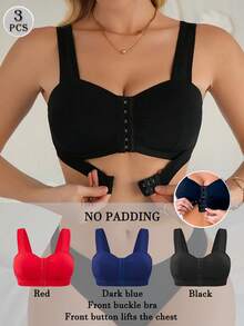 Conjunto de lencería de 3 piezas con cierre de botones delantero, cómodo y de moda - Multicolor - Ver 1