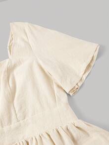 SHEIN MOD 女士杏色露背蝴蝶结荷叶边下摆衬衫 - 杏色 - 查看 8