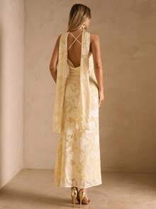 Enchnt Damen elegantes Kleid mit Cut-Out Design und fließenden Trägern - Gelb - Übersicht 3