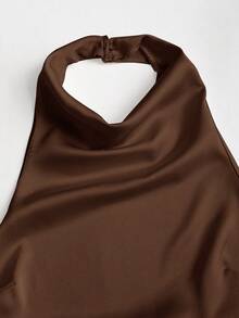 Sweetra Backless Tie Strap Sleeveless Minimalist Design Summer Camisole - Brown - View 4