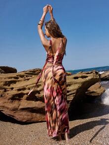 Opulessa Women's Knit Mesh Printed Cropped Tube Top & High Waist Bodycon Skirt 2-Piece Set, Suitable For Spring/Summer Vacation - Multicolor - View 2