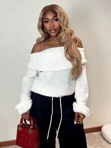 Mariisbox 露肩灯笼袖套头衫，Y2K 90年代风格，休闲可爱，适合春夏、机场、度假、秋季、返校、秋冬日常穿着，圣诞节、感恩节皆宜，时尚百搭。 - 奶油色 - 查看 1