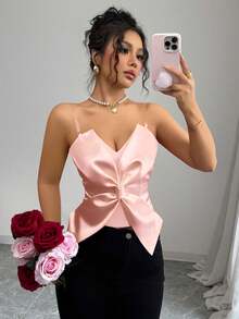 Rafferiza Valentine's Day Fashion Bow Transparent Strap Red Zipper Design Camisole - Baby Pink - View 6