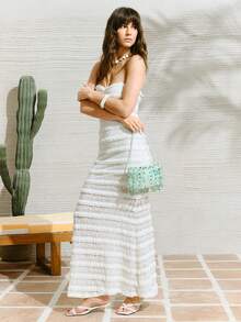 女士单肩包，时尚、优雅、简约、个性化、百搭，饰有串珠和贝壳，适合海滩、度假、假日、夏季、海边、约会、下午茶、海岛派对、日常使用，缀满串珠的迷你包，可爱俏皮，少女心满满的夏季场合必备单品 - 薄荷綠 - 查看 9