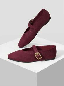 MOTF PREMIUM WOMEN'S COMMUTING CASUAL COMFORTABLE VERSATILE MARY JANE SQUARE TOE FLAT SHOES VALENTINE'S DAY - Burgundy alligator pattern - View 2